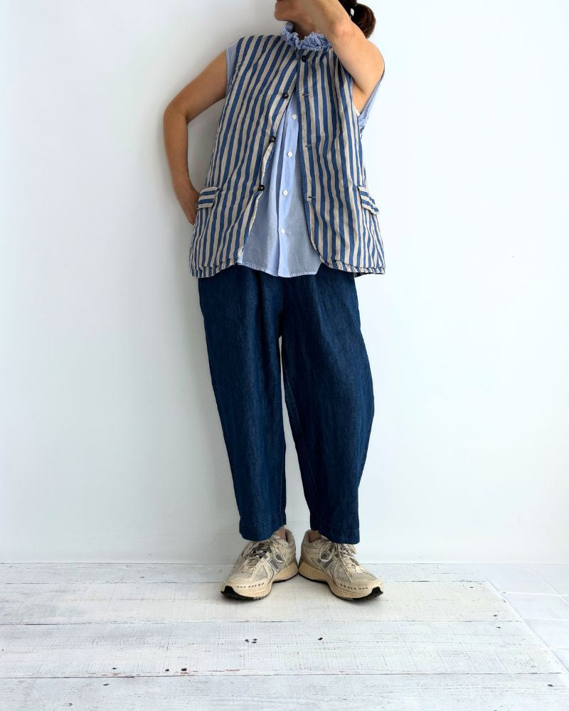 COTTON/LINEN DENIM 2TUCK TAPERED EASY PANTS Blue