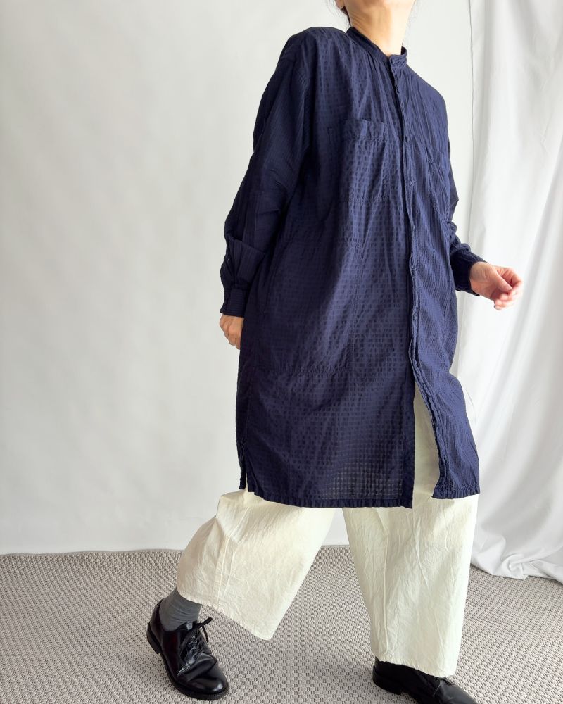80s ORGANIC CHECK COMBI OVERDYE / BALL BUTTON 4 POCKET LONG JACKET Navy