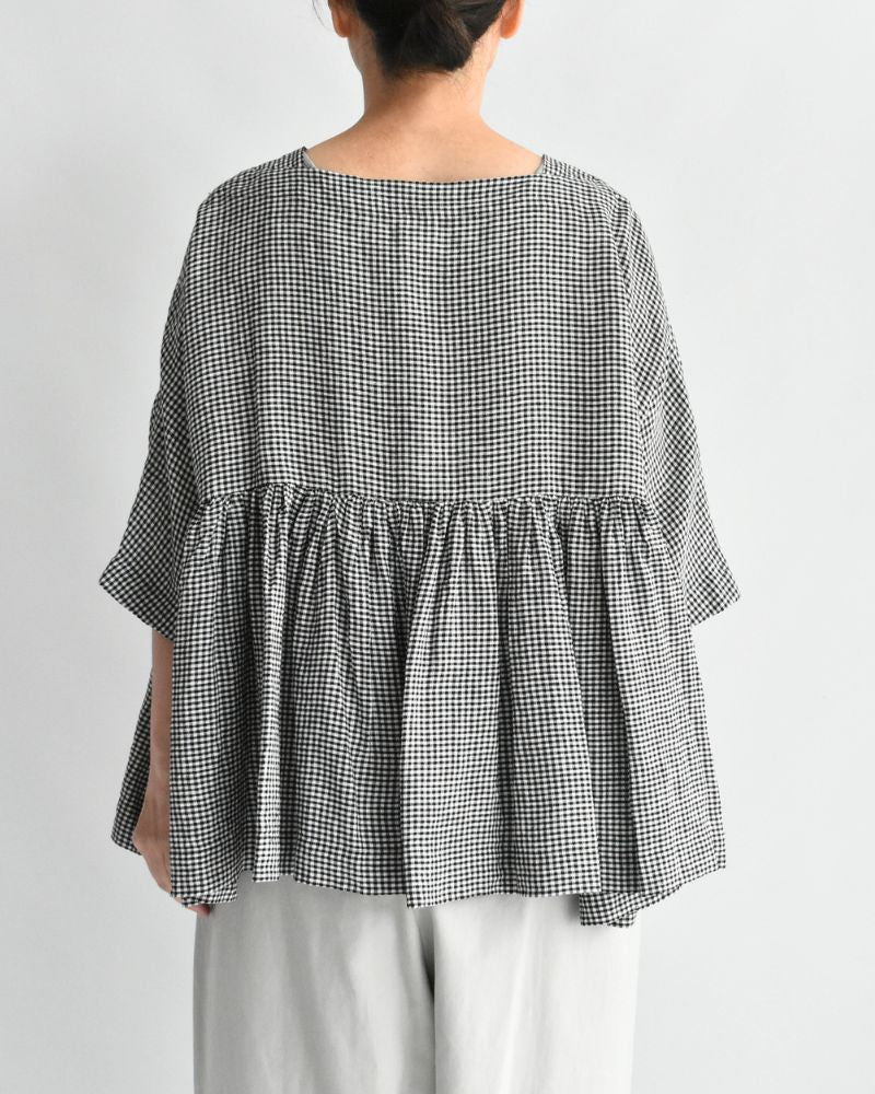 ドルマンギャザーブラウス（LINEN） Black/White