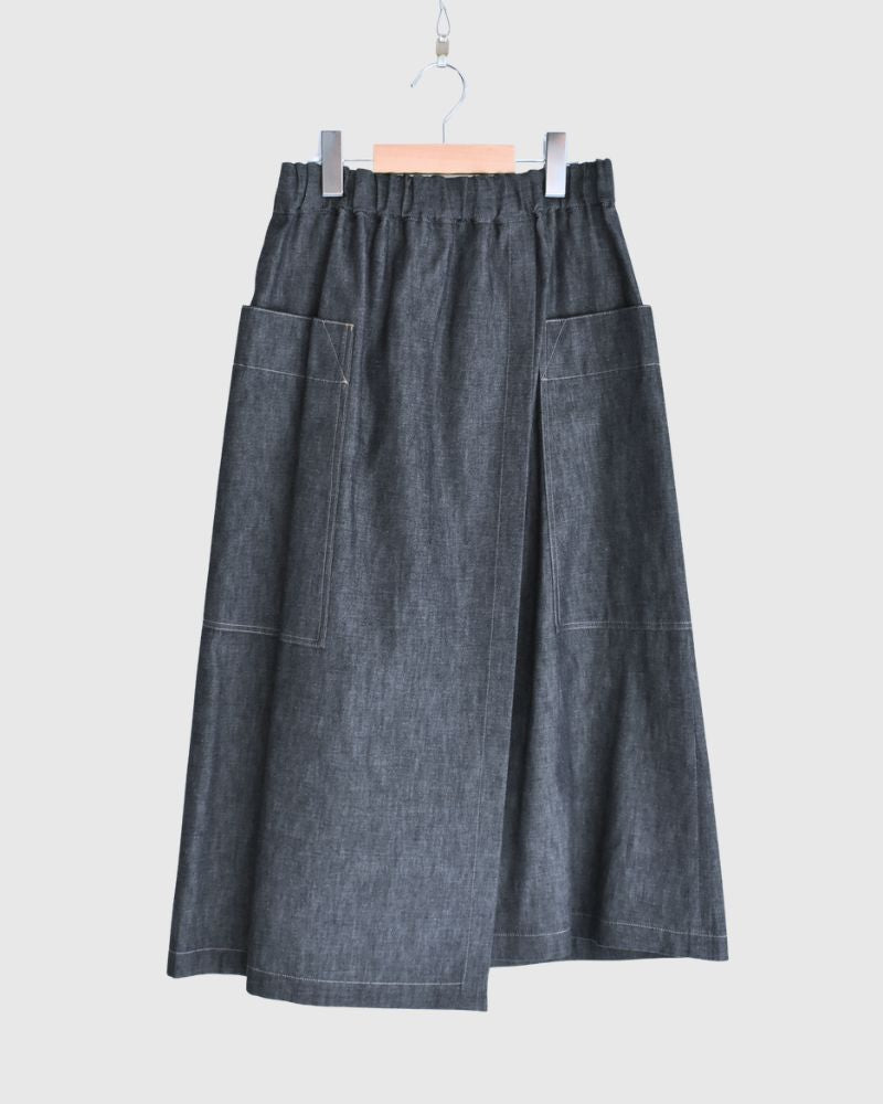 HEART-DENIM アシンメトリーラップ風スカート Indigo