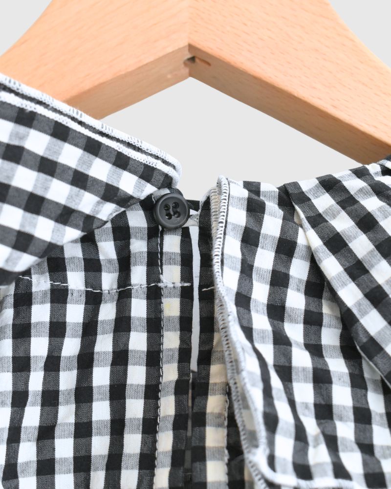 タックフリルプルオーバー Black/Ecru Check