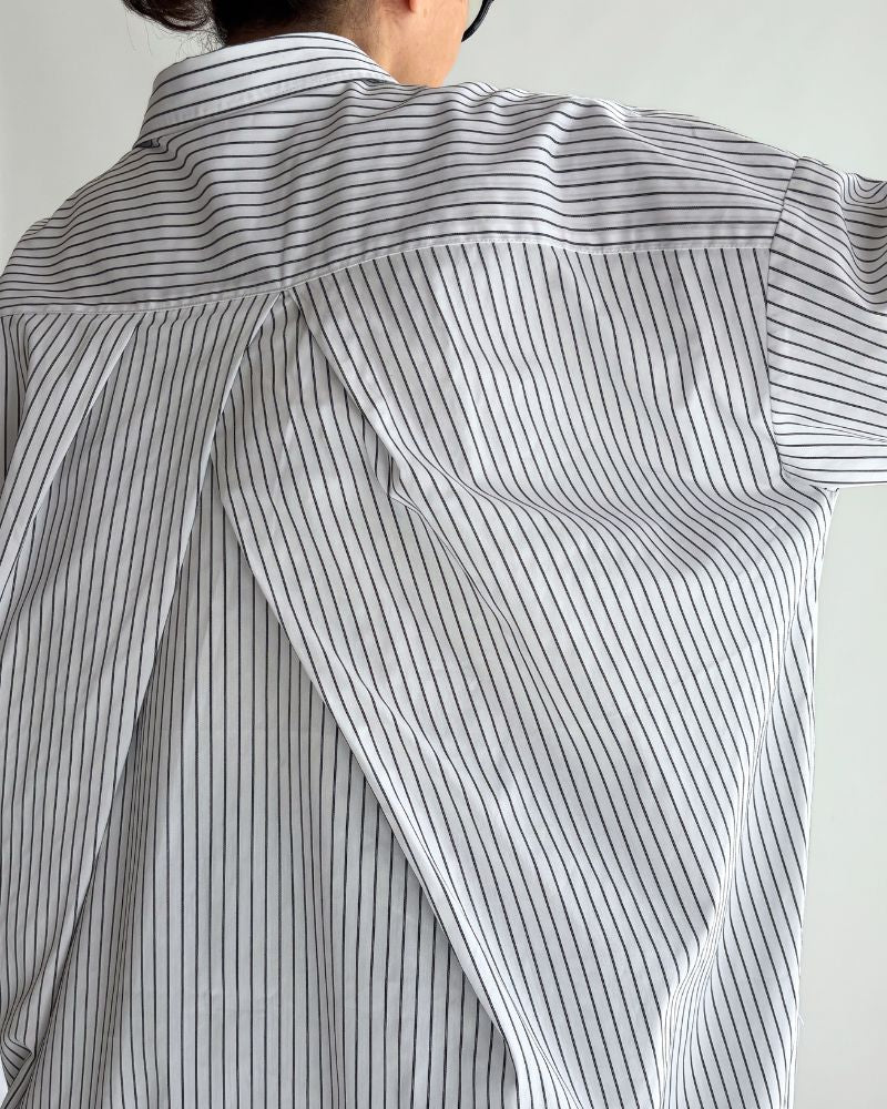 ニットベスト重ね着風ストライプシャツワンピース 'APOLU' OffWhite