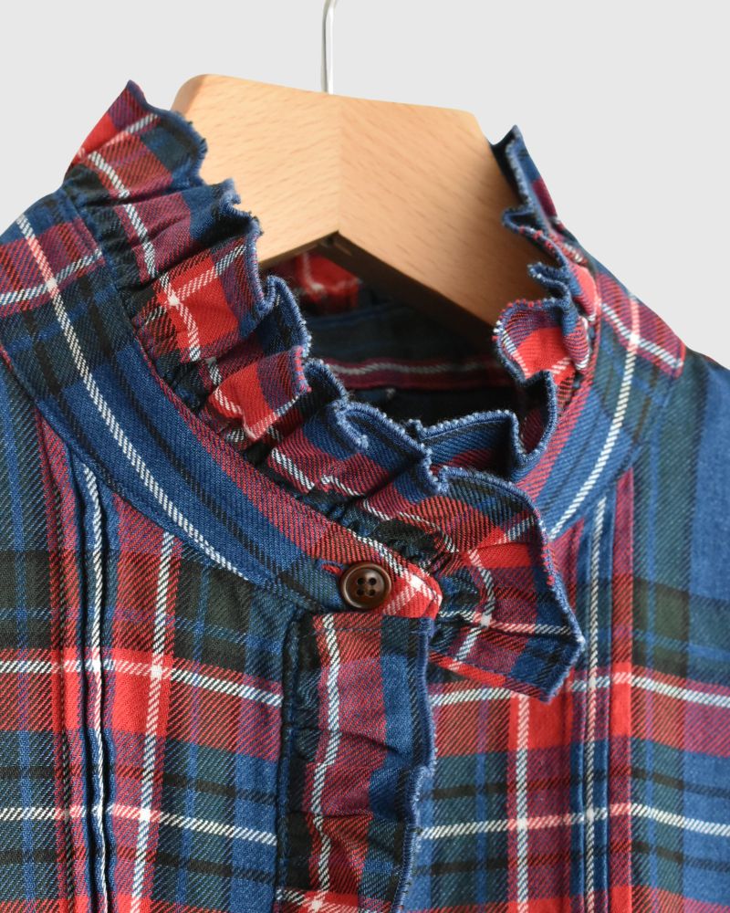 インディゴタータン フリルブラウス Blue