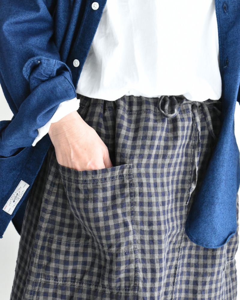LINEN CHECK OVERDYE EASY SKIRT SmokeGray
