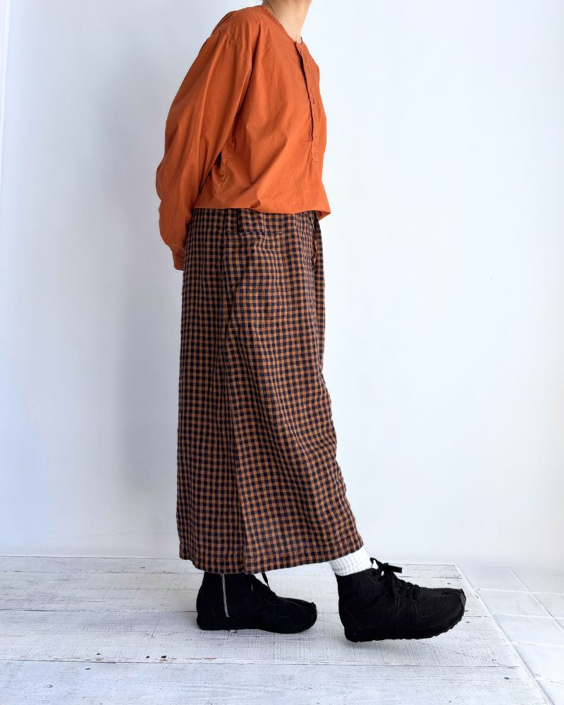 60s COTTON POPLIN OVERDYE HENRY NECK SHIRT Brick