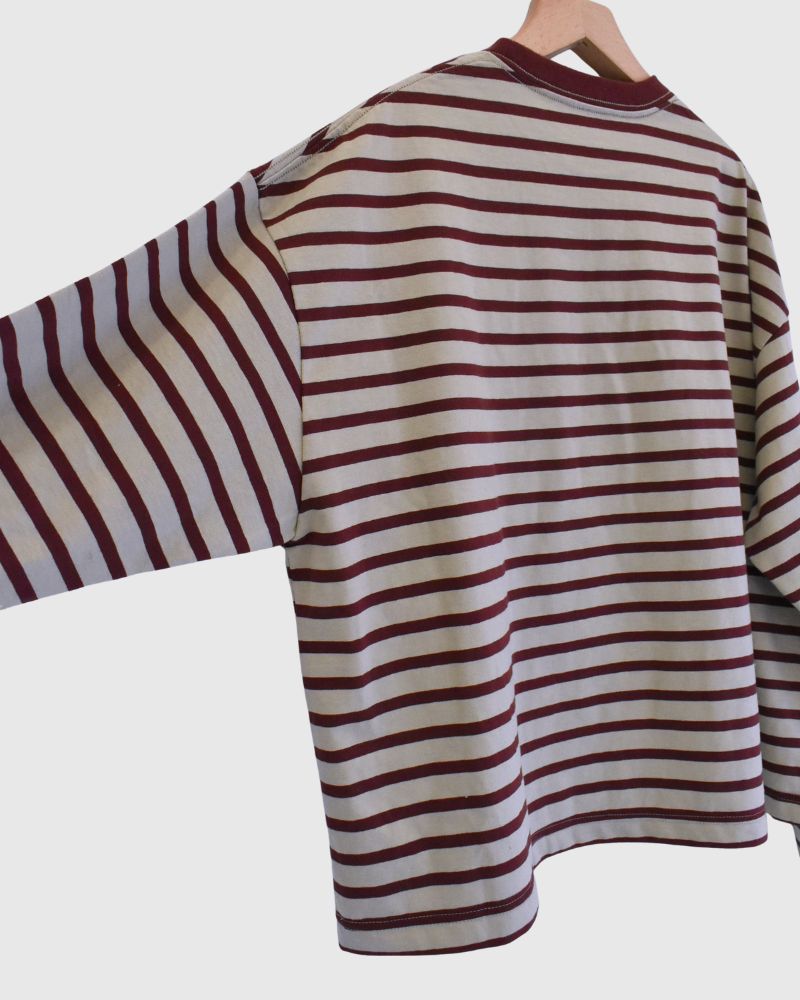 taco cotton ボーダーL/S Beige/Bordeaux