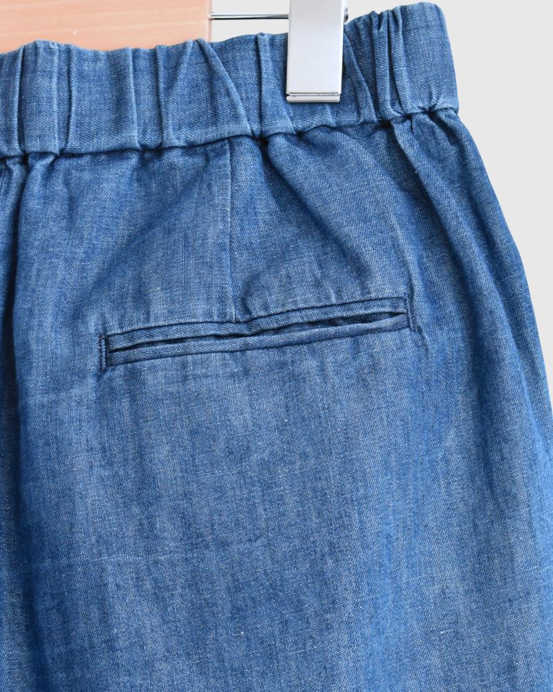 COTTON/LINEN DENIM 2TUCK TAPERED EASY PANTS Blue