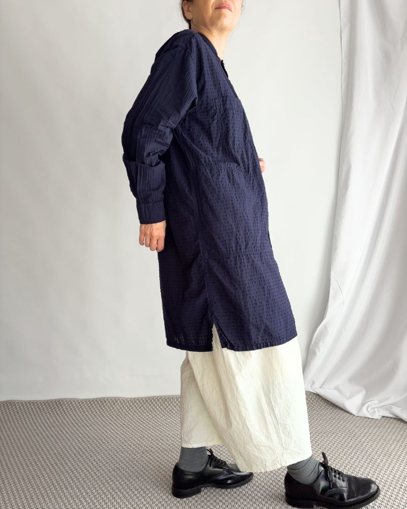 80s ORGANIC CHECK COMBI OVERDYE / BALL BUTTON 4 POCKET LONG JACKET Navy