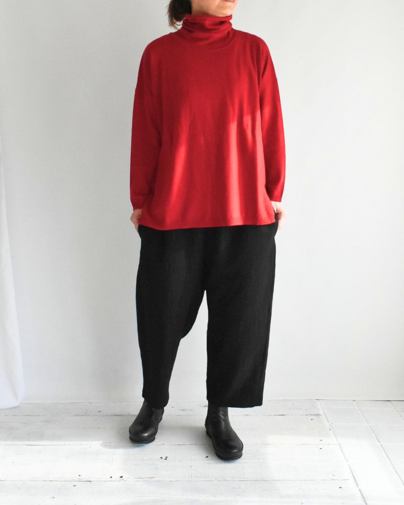 PLAIN STITCH DROP SHOULDER POLO NECK WITH SLIT Red
