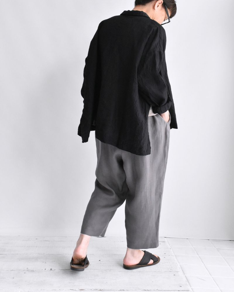 アシメポケットベイカーパンツ（LINEN） DarkGray
