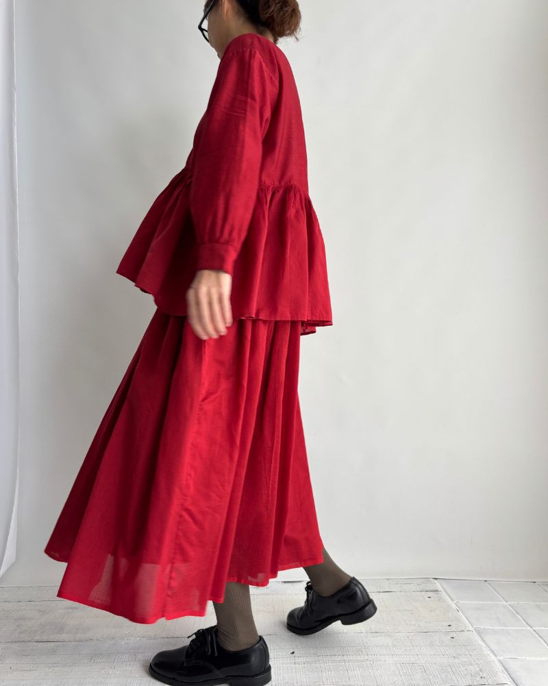 RAJASTHAN TUCK GATHERED SKIRT WITH LINING Red