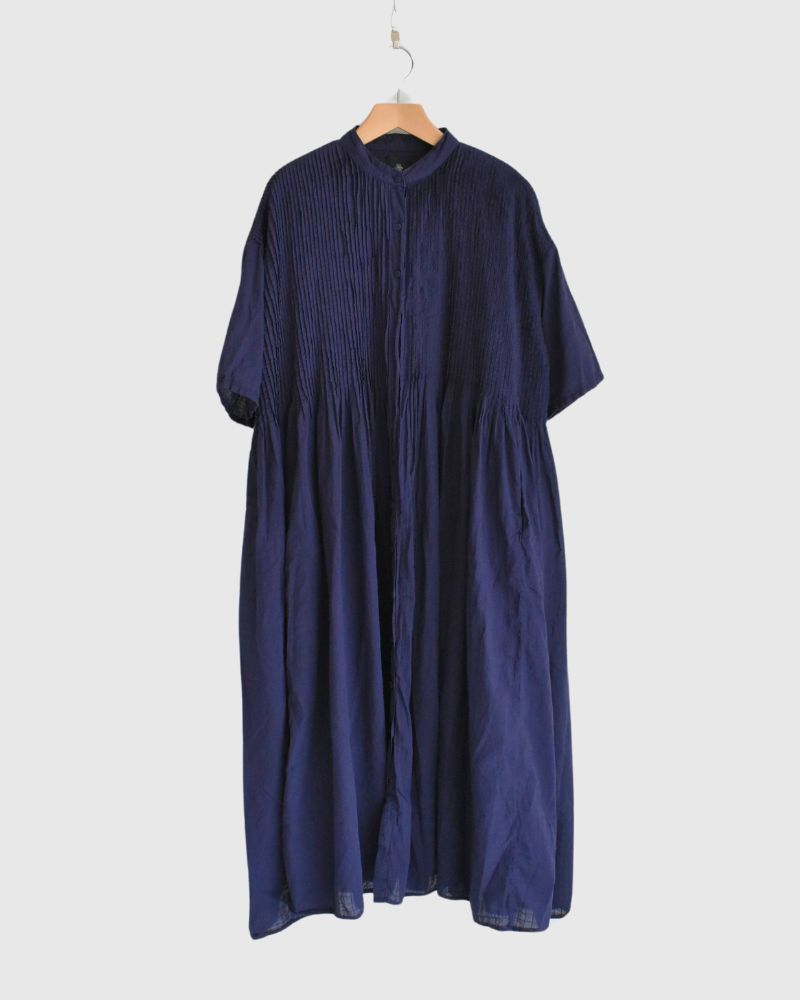 BANDED COLLAR MAXI DRESS WITH PINTUCK DarkPurple