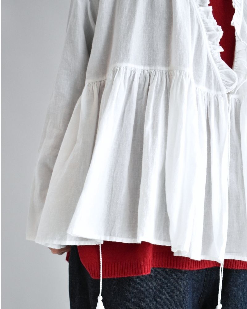 TWILL COTTON KHADI PLAIN FRILL CACHE COEUR White