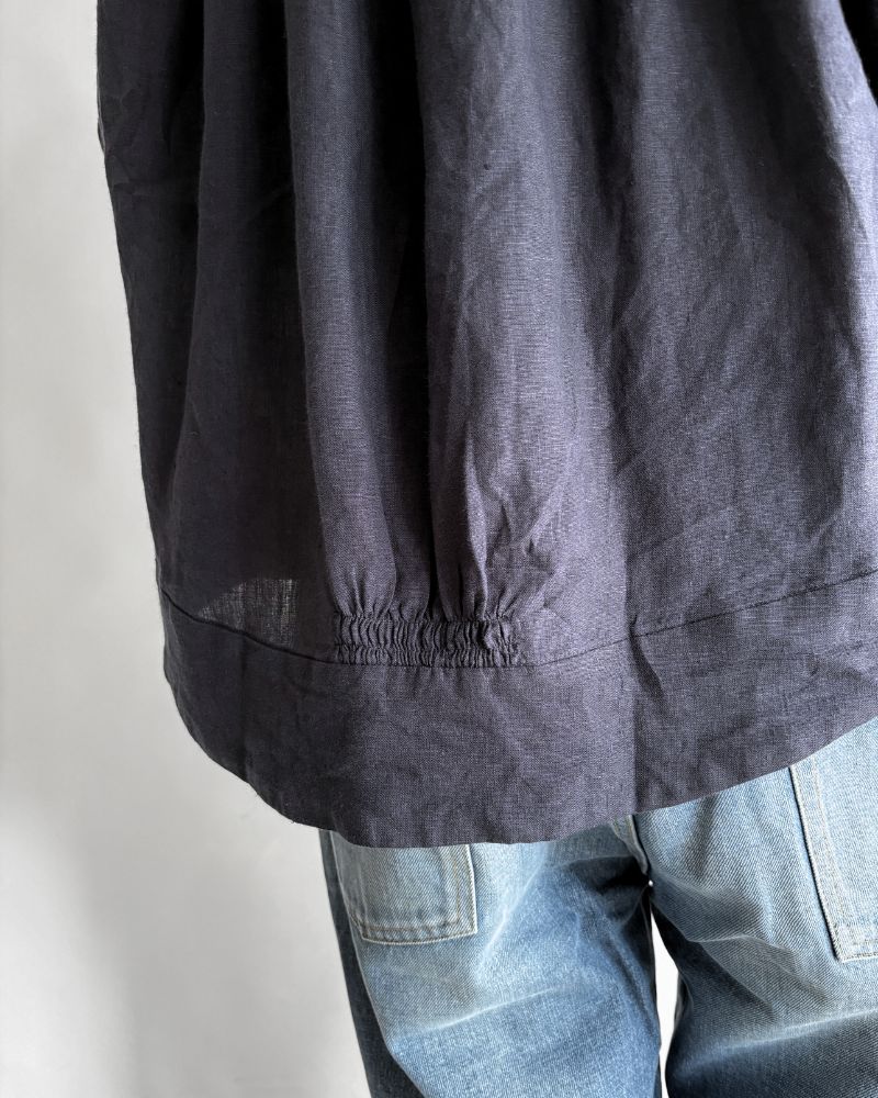 Linen Gather Shirt Navy