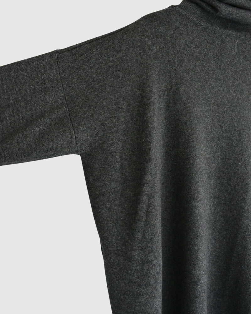 12GG PLAIN STITCH DROP SHOULDER POLO NECK WITH SLIT Charcoal
