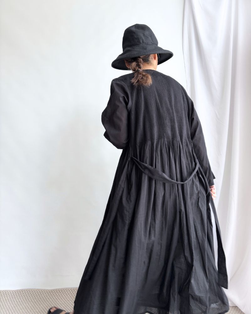 80s ORGANIC VOILE PLAIN MINI PINTUCK CACHE COEUR DRESS Black