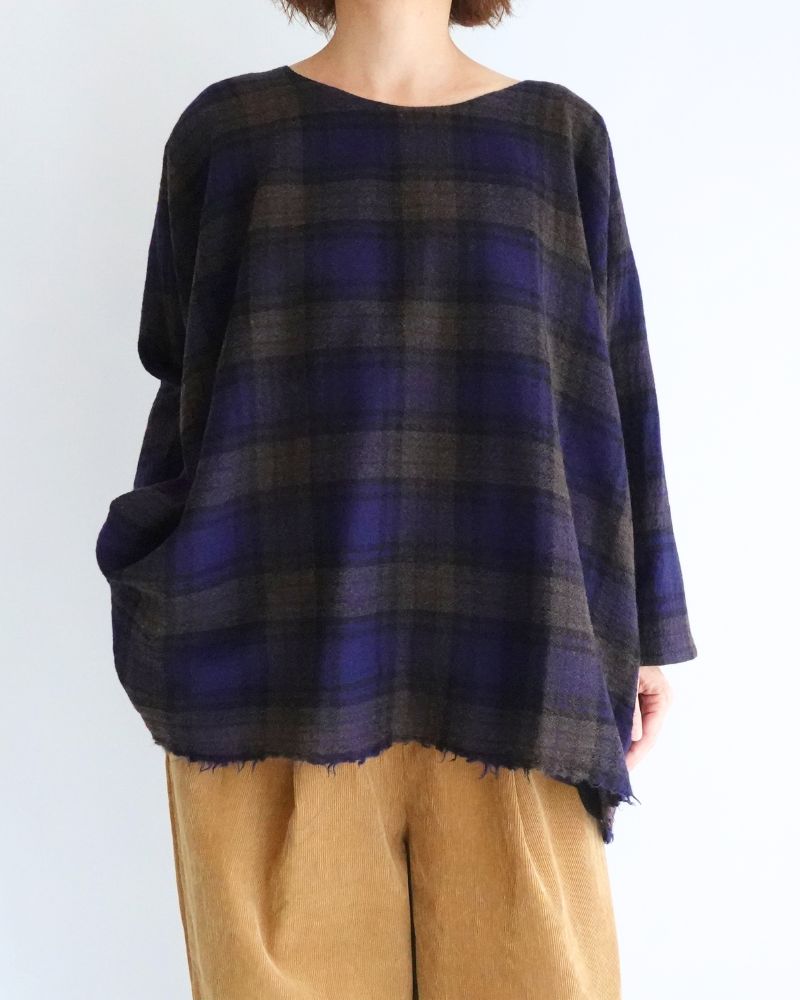 ウールガーゼボイル リバーシブルトップ Navy/Brown