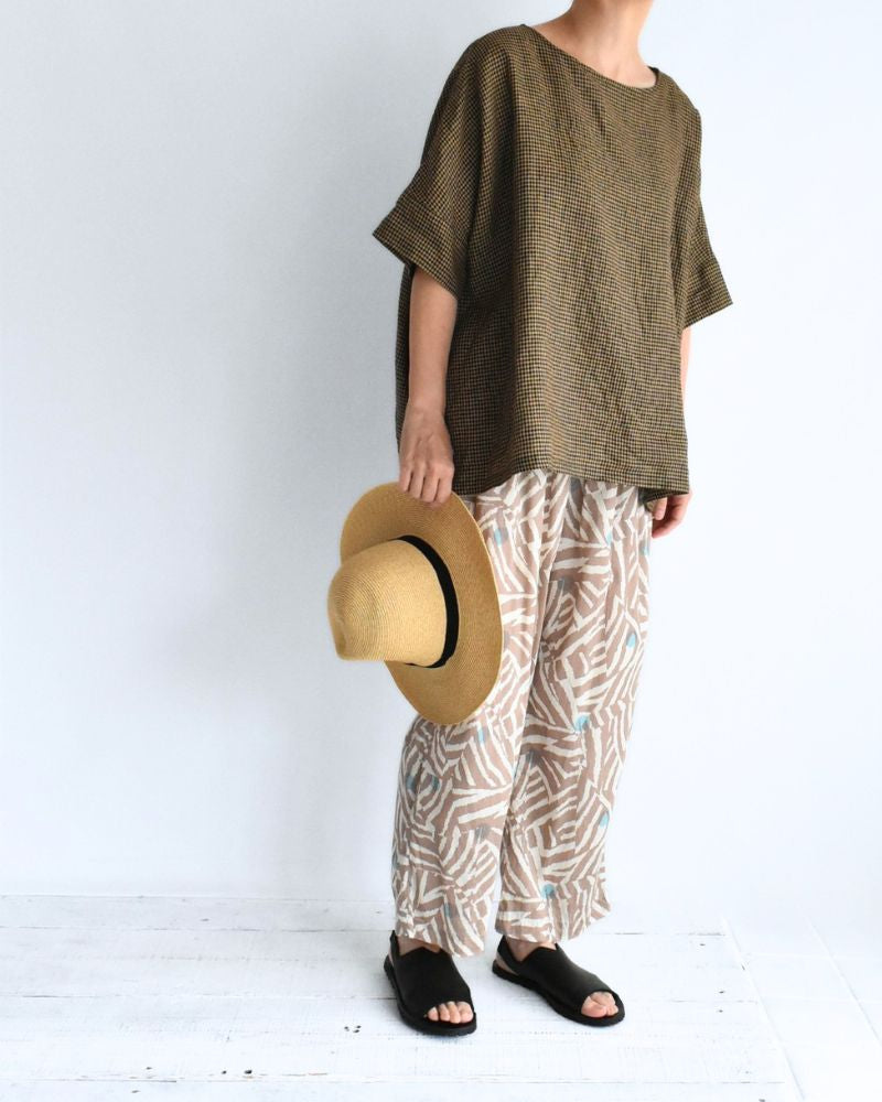 ワイドカフス Tブラウス Camel/Black