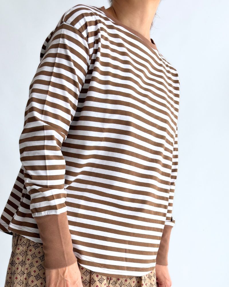 ギザンディ天竺ボーダーロングTee Brown/Off