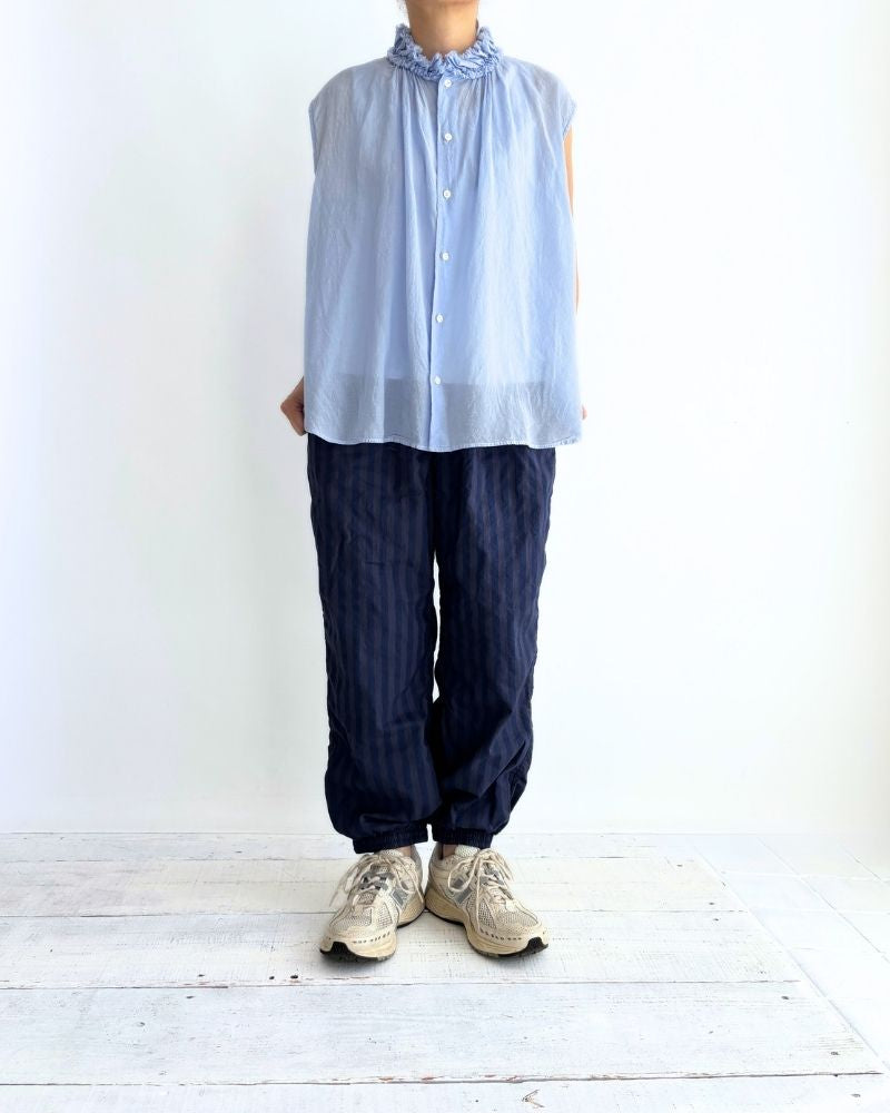 POPLIN WIDE STRIPE (OVERDYE) EASY PANTS PurpleNavy