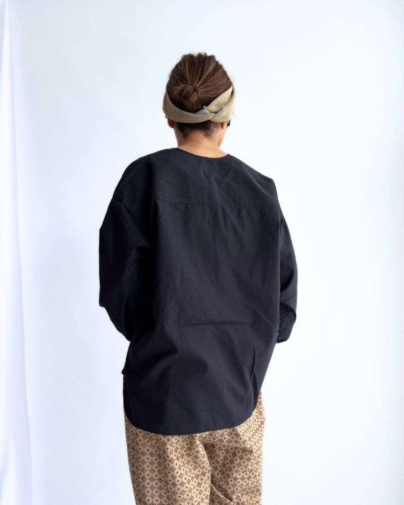 BANGALORE COTTON/SILK PLAIN PULLOVER SHIRT Navy