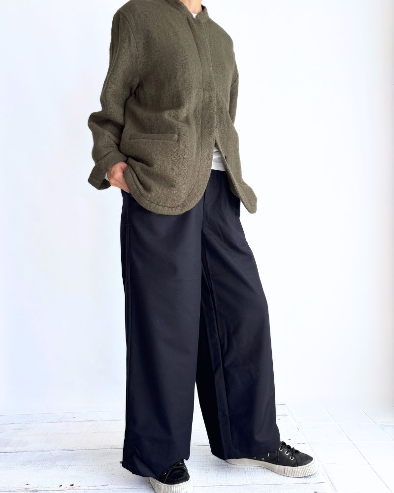 WOOL FLANNEL EASY WIDE PANTS Navy
