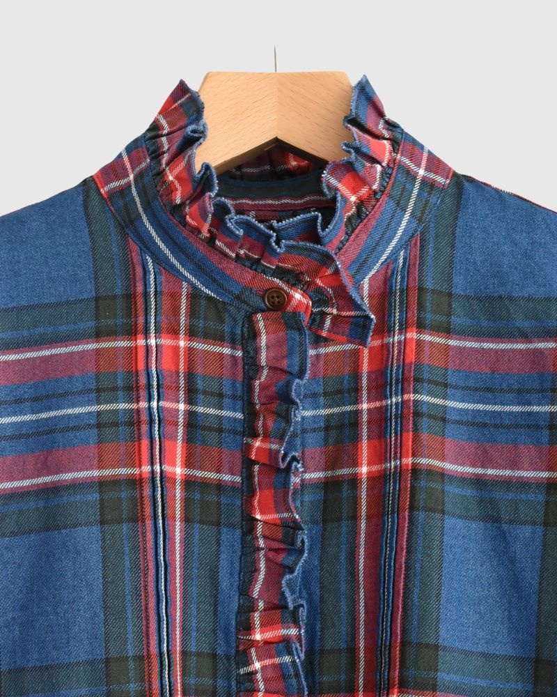 インディゴタータン フリルブラウス Blue