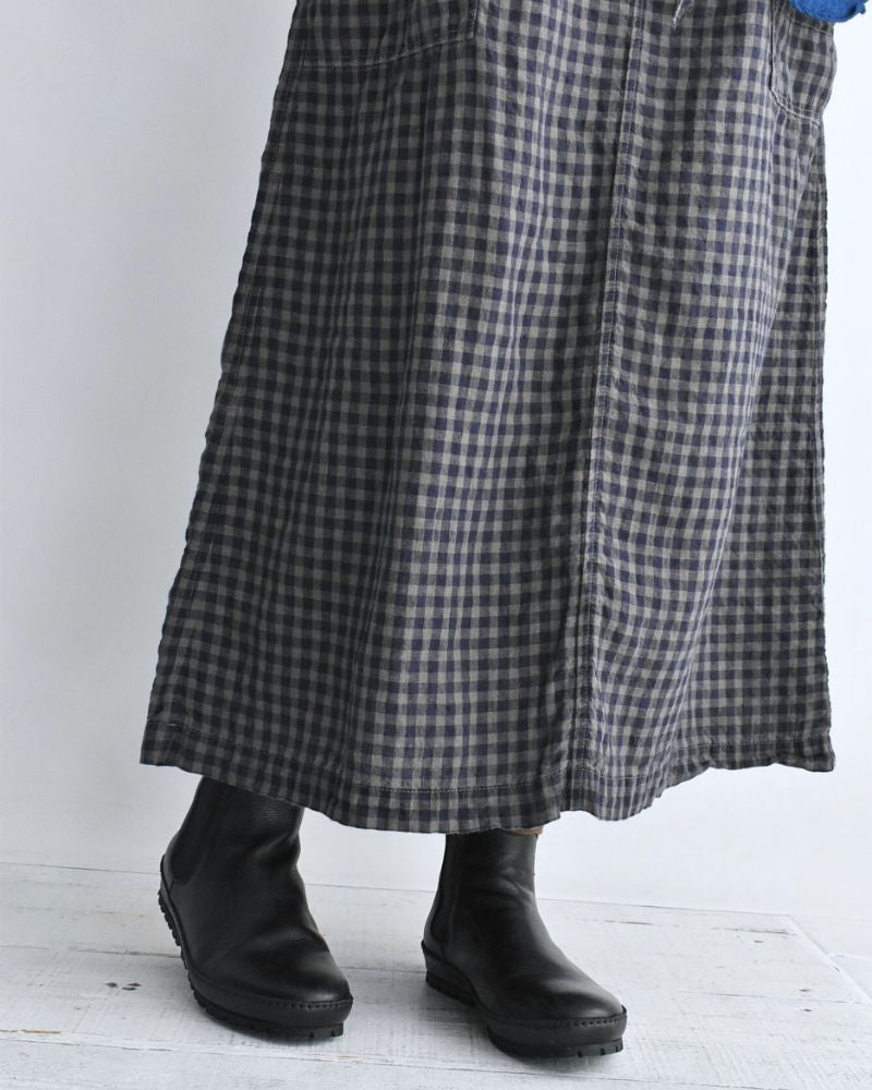 LINEN CHECK OVERDYE EASY SKIRT SmokeGray