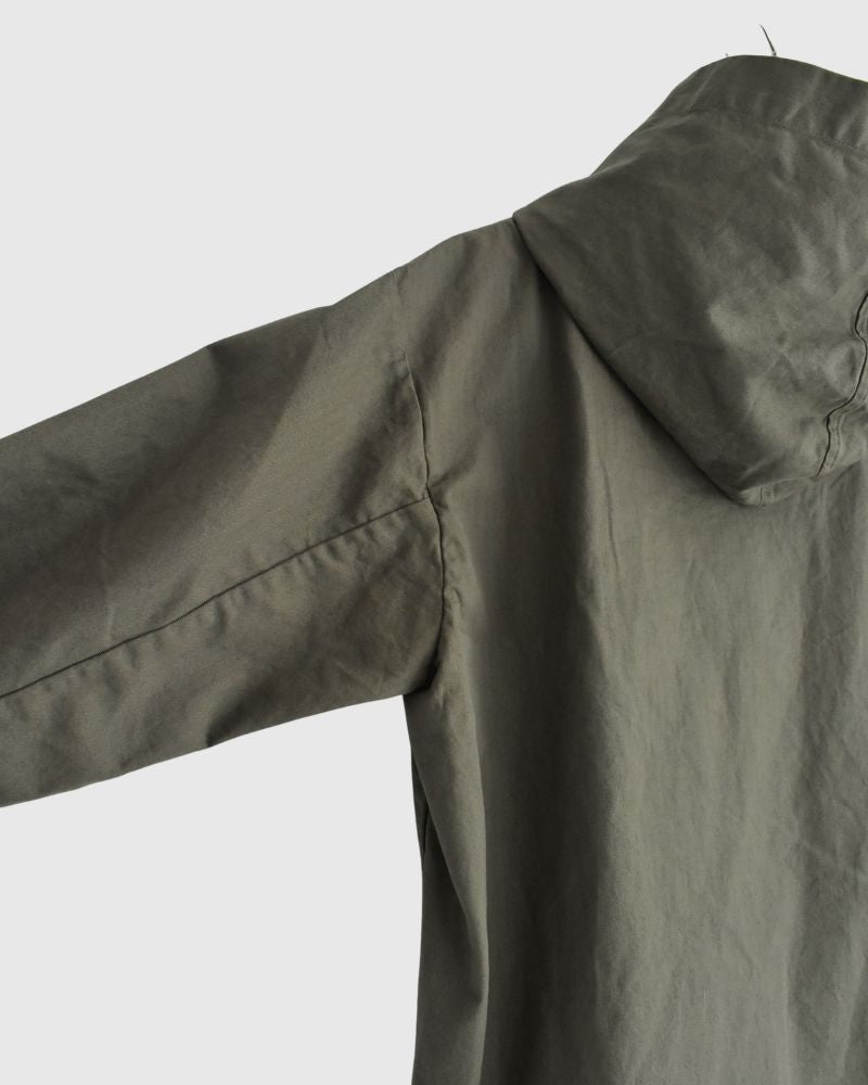 COTTON HERRINGBONE WASH HOODED PULLOVER SHIRT KhakiHerringbone