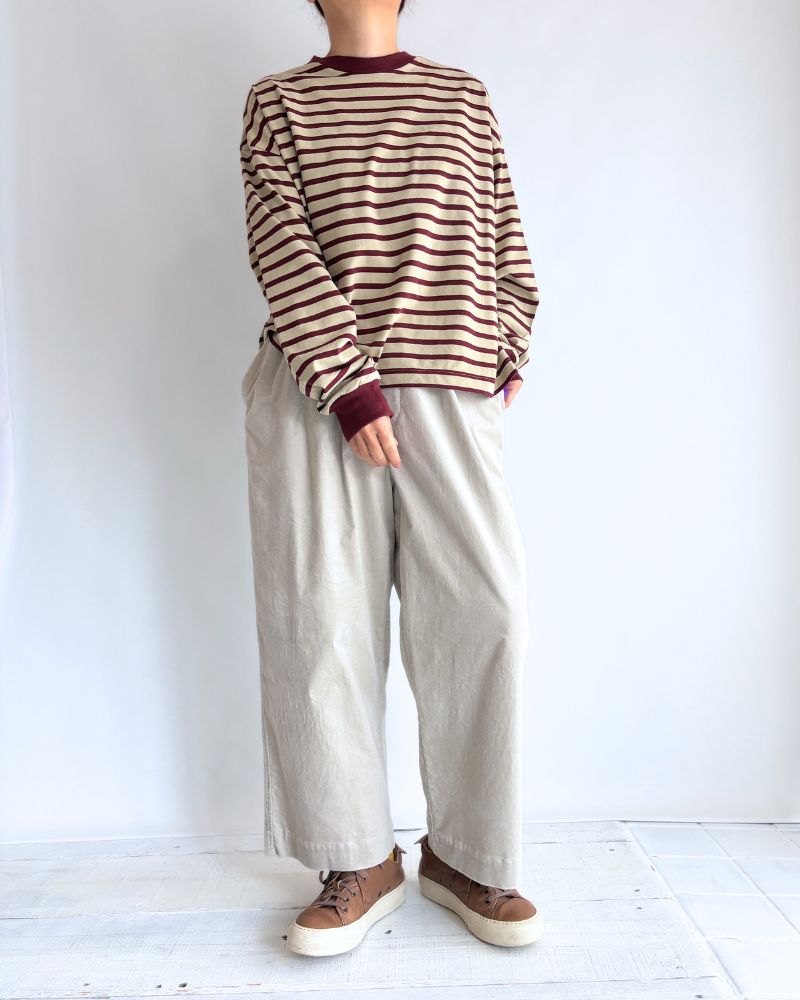 taco cotton ボーダーL/S Beige/Bordeaux