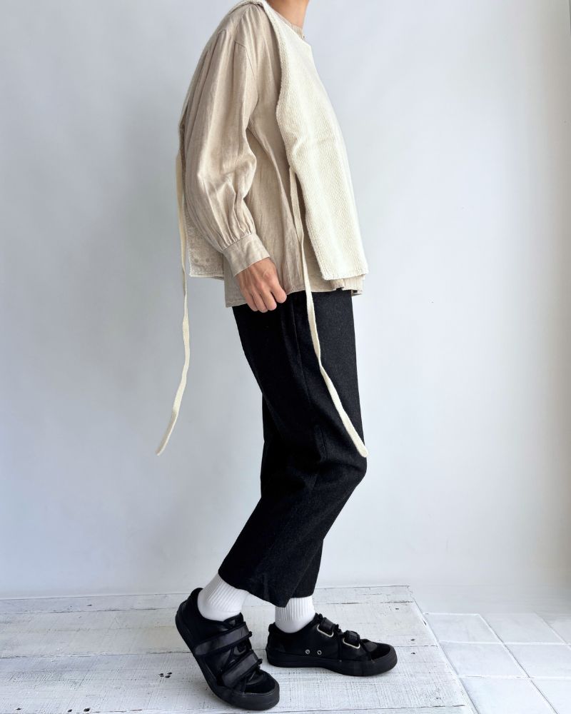 WOOL FLANNEL EASY TAPERED PANTS Charcoal