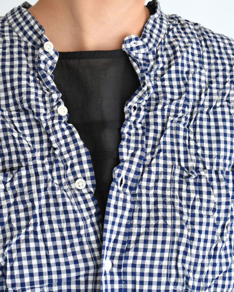 BANDED COLLAR L/SL OVERSIZED SHIRTS BlueGingham