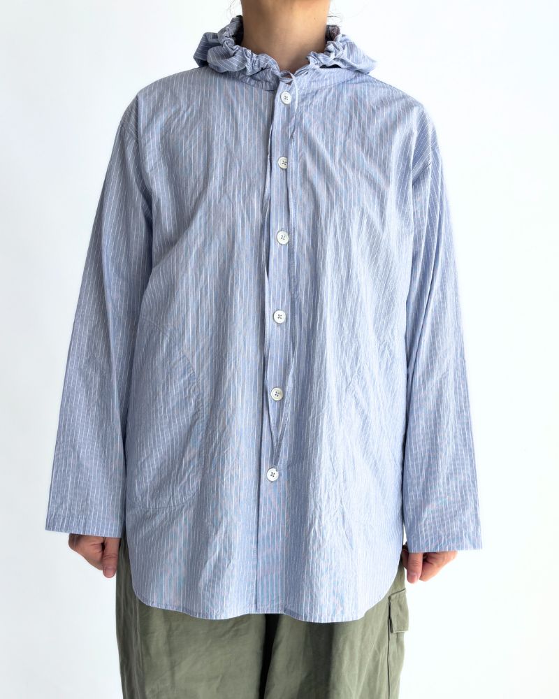 フーディシャツ White/Sax Stripe