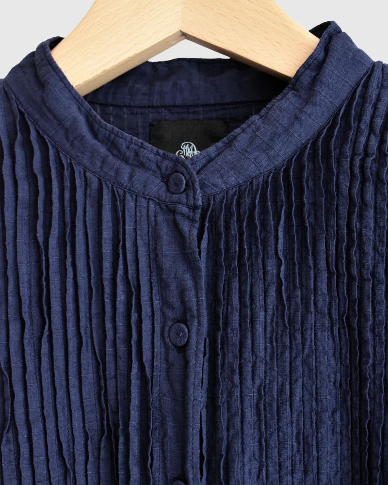 BANDED COLLAR MAXI DRESS WITH PINTUCK DarkPurple