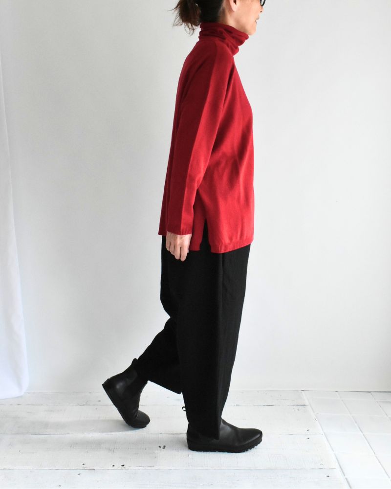 PLAIN STITCH DROP SHOULDER POLO NECK WITH SLIT Red