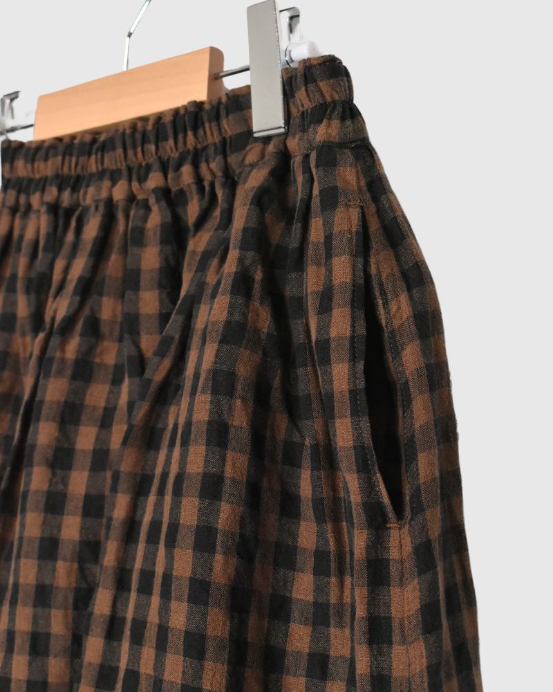 LINEN GINGHAM CHECK SKIRT Brown