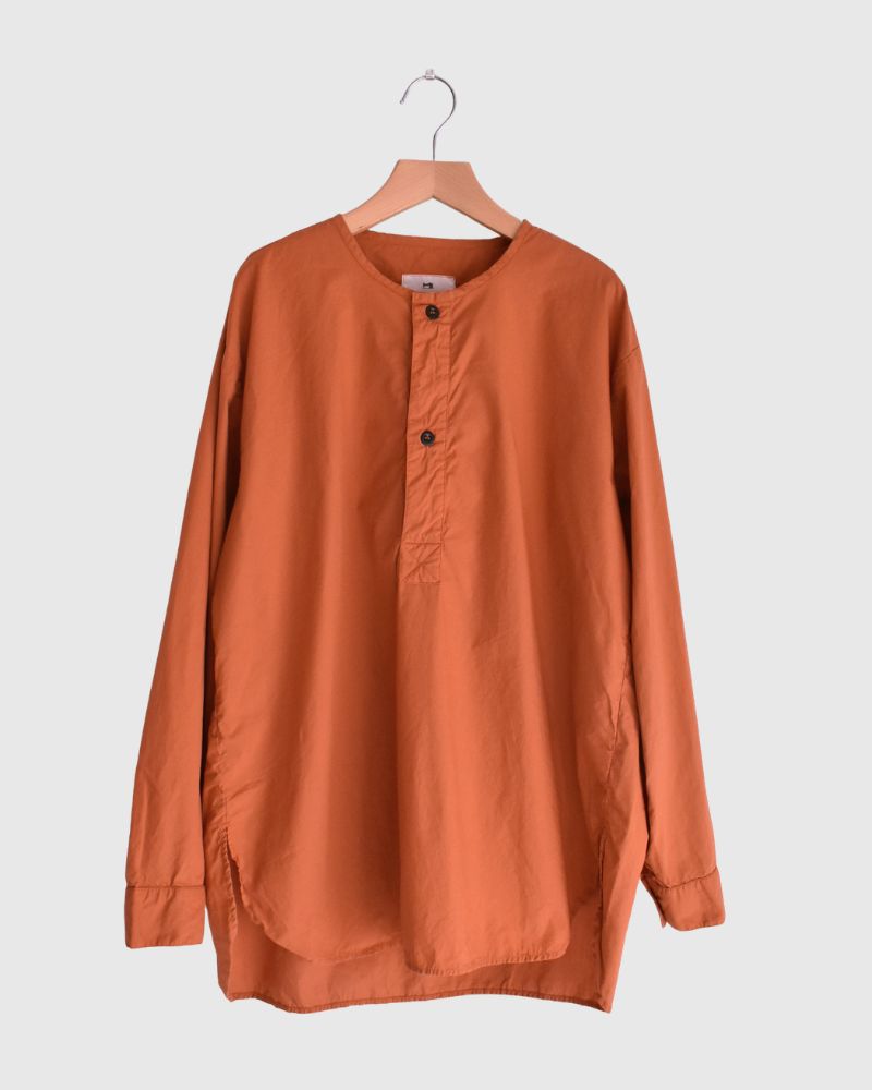 60s COTTON POPLIN OVERDYE HENRY NECK SHIRT Brick