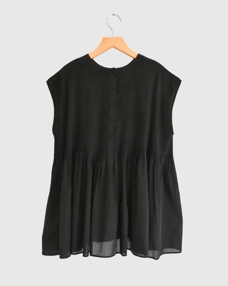 CREW-NECK F/SLEEVE SHIRT WITH MINI PINTUCK Black