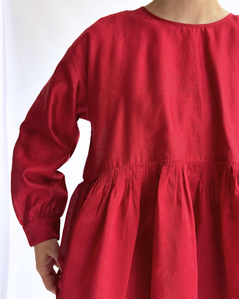 RAHASTHAN TUCK GATHERED PULLOVER Red