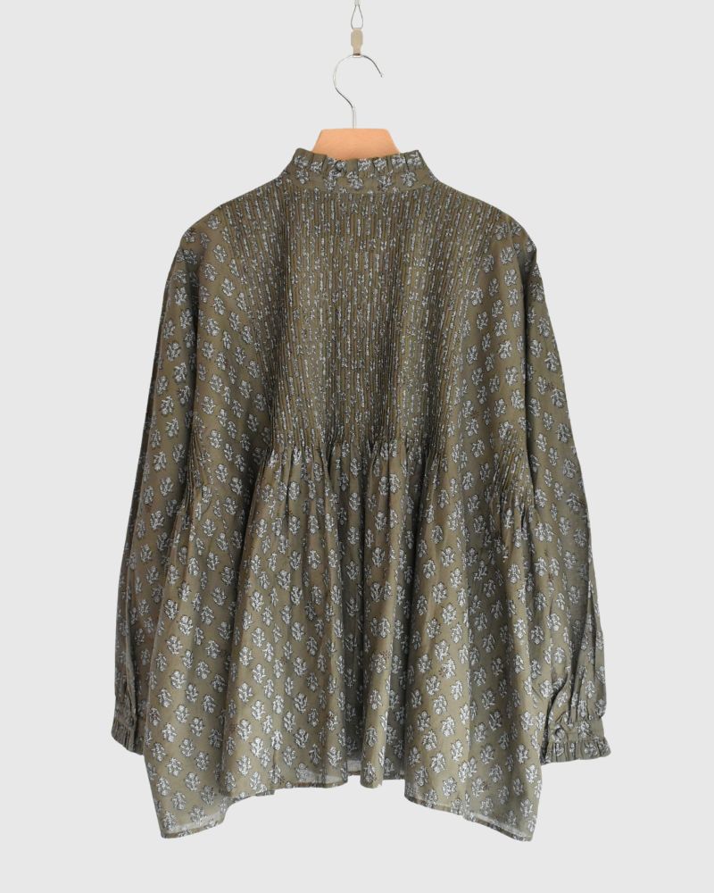 FRILL COLLAR PINTUCK SHIRT Olive