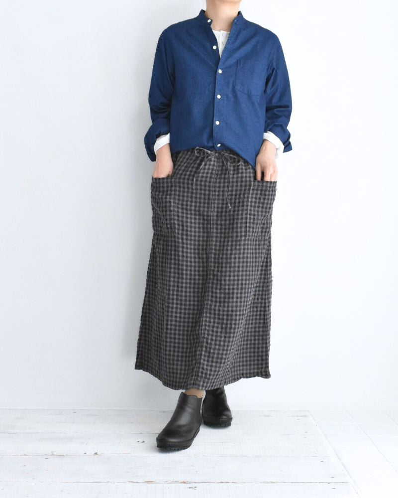 LINEN CHECK OVERDYE EASY SKIRT SmokeGray