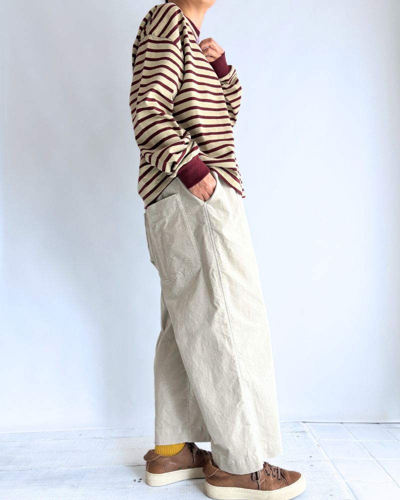 taco cotton ボーダーL/S Beige/Bordeaux