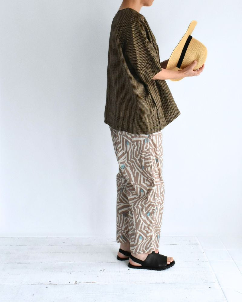 ワイドカフス Tブラウス Camel/Black