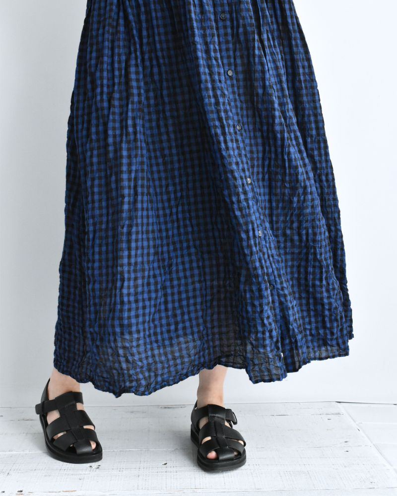 ブロックチェック スリーブレスギャザーワンピース Navy
