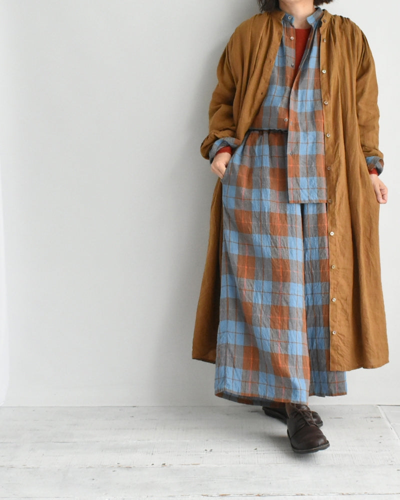 リネンコットン チェックパンツ Blue