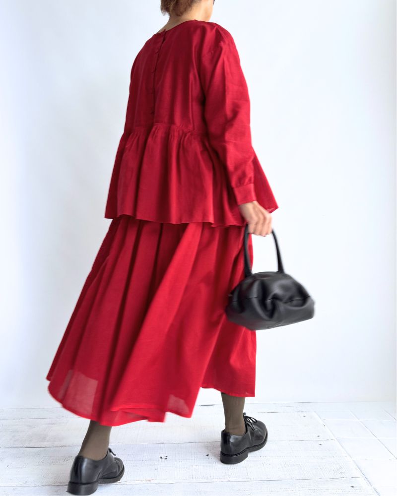 RAJASTHAN TUCK GATHERED SKIRT WITH LINING Red