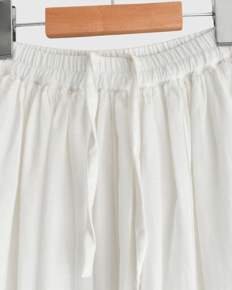 TWILL COTTON KHADI PLAIN GATHERED SKIRT White