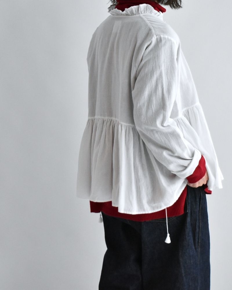 TWILL COTTON KHADI PLAIN FRILL CACHE COEUR White