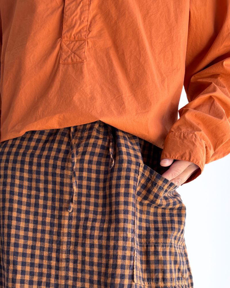 60s COTTON POPLIN OVERDYE HENRY NECK SHIRT Brick