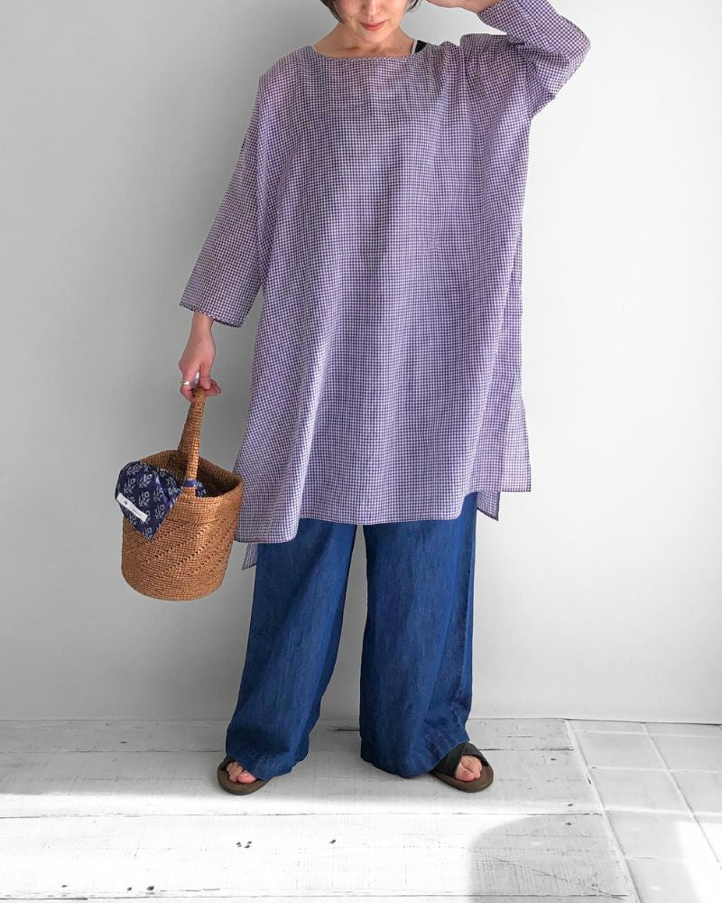 DROP SHOULDER SMOCK DRESS OffWhite/Purple